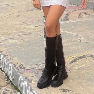 ASOS Black Knee-High Chunky Heel Boots